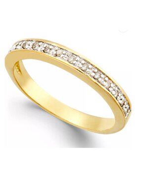 14K Gold Over Sterling Silver 1/10 CT Diamond Band Ring | Round Cut Stackable We
